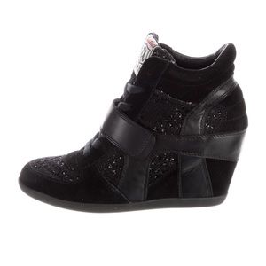 Black Ash suede sparkle wedge sneakers